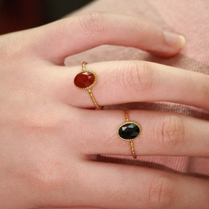 Retro French Style Ring Stainless Steel Natural Stone Adjustable Faceted Open Band Vintage Geometric Fashion Jewelry Women