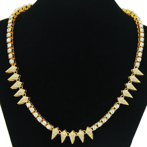 Iced Out Spike Pendant Necklace Alloy Rhinestone Hip Hop Tennis Chain Jewelry For Men And Women