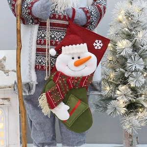 50cm linen-style Christmas stocking with 3D snowman and knitted details for holiday decor