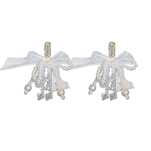 Boucles d'oreilles vintage en dentelle avec perles d'imitation et glands en zircon
