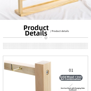 Detailed macro view of solid wood base and 2cm iron hooks for jewelry display cards