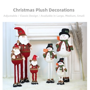 Set of five plush Santa and snowman dolls with retractable legs for Christmas decor