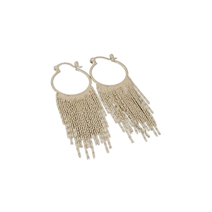 Chic gold-plated hoop earrings with fine metal tassels on a clean white background