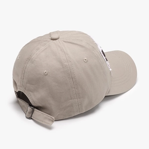 Classic beige cotton baseball cap featuring 3D letter embroidery and adjustable metal buckle