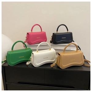 Women Crossbody Bag PU Leather Arc Bottom Hourglass Shape Top Handle Handbag Modern Minimalist Fashionable