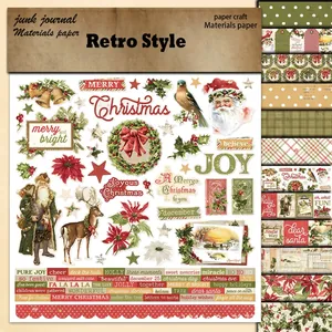 12-pack of vintage Christmas scrapbook paper with Santa and reindeer motifs