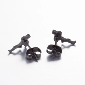 Minimalist black stainless steel bird silhouette stud earrings in a sleek matte finish