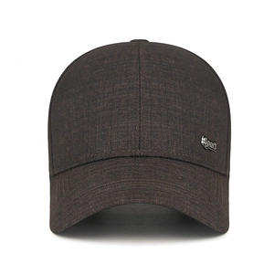 Men's dark brown cotton baseball cap with textured fabric and Sport metal badge