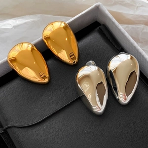European Style Copper Large Teardrop Earrings Mirror Polished Chunky Metal Drop Earrings Gold Silver Plated Jewelry For Women