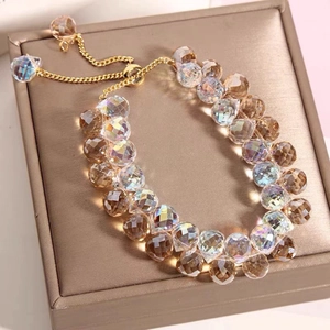 Fashionable crystal beaded bracelet for girls with amber beads and golden adjustable chain