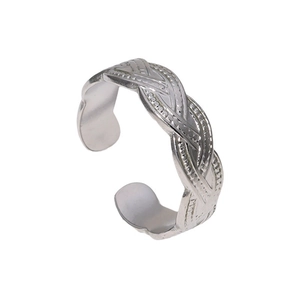 Silver woven celtic knot open ring made of durable stainless steel with adjustable band