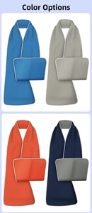 Detail showing four color options of fleece adult bibs with grey reinforced edges
