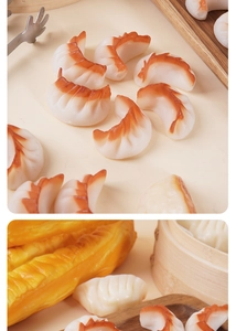 Realistic PVC food model featuring fried dumplings and golden crullers in bamboo steamer