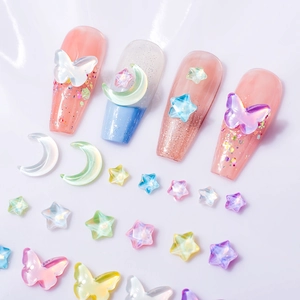 Aurora moon and butterfly K9 glass rhinestones set for 3D nail art decoration