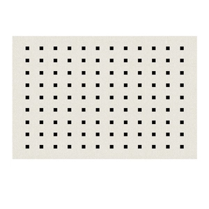 French style PVC non-slip entryway mat with beige woven texture and black square pattern