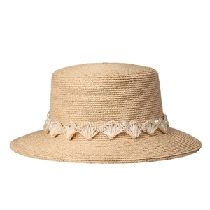 Chapeau de paille élégant avec ruban en dentelle et perles pour vacances de luxe
