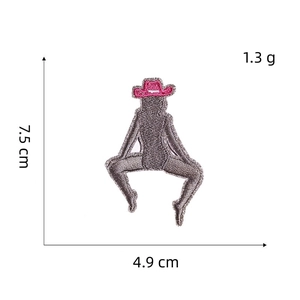 Pink cowgirl hat embroidery patch for clothing with 7.5cm x 4.9cm size dimensions