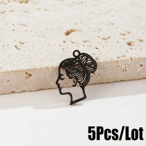 Black stainless steel girl silhouette pendant with bun hair for DIY jewelry making