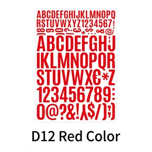 Detail view of red PVC waterproof alphabet and number sticker sheet for mailboxes