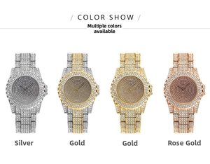 Comparison of four luxury rhinestone-encrusted quartz watches in silver and gold finishes