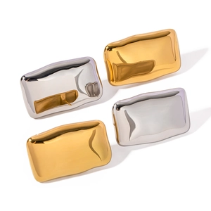Luxurious rectangular stainless steel stud earrings in gold and silver mirror finish