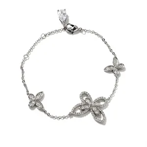 Detailed size map of the silver butterfly bracelet with colorful zircon stones and length info