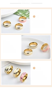 Detail of 18k gold plated titanium steel rings with smooth mirror polish finish