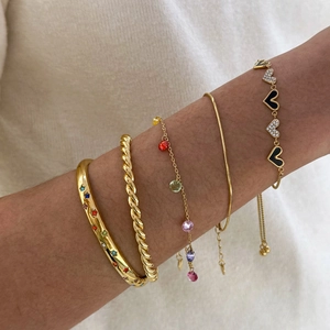 Stainless Steel Bracelet Bangle Multilayer Colorful Cubic Zirconia Heart Star Adjustable Stackable Fashion Jewelry For Women