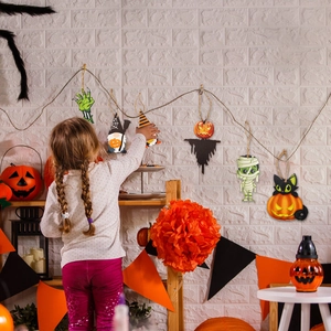 Halloween wooden ghost and pumpkin pendants set for festive party wall decoration