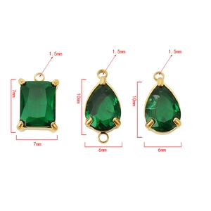 Gold-plated stainless steel pendants with green zircon in square and teardrop shapes
