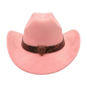 Cappello da cowboy western rosa in finto scamosciato con fascia e fibbia leopardata
