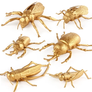 Golden insect animal models set featuring bees, beetles and grasshoppers in two sizes