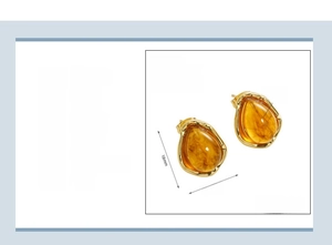 Detail showing 18k gold plated stainless steel teardrop earrings with amber resin texture