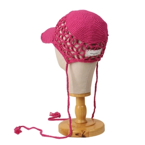 Rose pink crochet hollow knit baseball cap for women with breathable mesh and stylish tassels