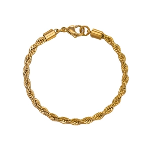 Gold plated stainless steel twisted rope chain bracelet for women with lobster clasp