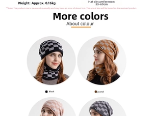Close-up of winter knit hat and neck warmer set with classic checkerboard pattern
