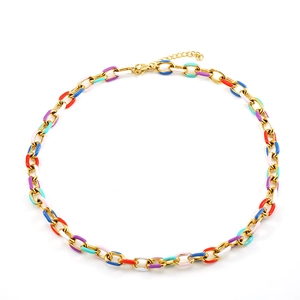 Collier maille gourmette émaillée multicolore en acier inoxydable doré pour femmes