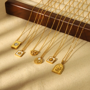 18K gold plated stainless steel necklaces with heart shell and palm tree pendants