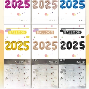 Vue détaillée des ballons chiffres 2025 de 32 pouces en plusieurs coloris avec pack