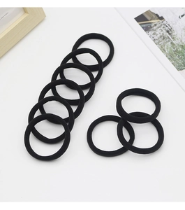 Close-up of seamless black high-elastic hair ties with premium ribbed knit texture