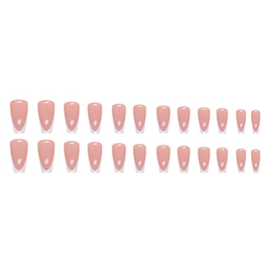 French tip coffin nails with 24 white ballerina press-on nails in minimalist nude style