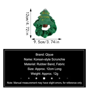 Green plush Christmas tree hair scrunchie with Merry Christmas embroidery and ornaments
