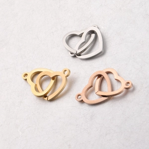 Double Interlocking Heart Connectors 304 Stainless Steel Mirror Polished Charms For DIY Jewelry Making Necklaces Bracelets