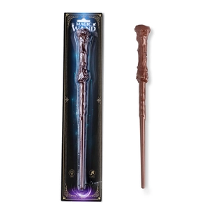 Magic wand toy with lights and sound effects featuring a dark brown wood grain finish