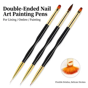 Pennelli Per Nail Art Doppia Punta Pittura Liner Penna Per Dettagli Manicure Strumento Con Manico Nero Oro Plastica Rame