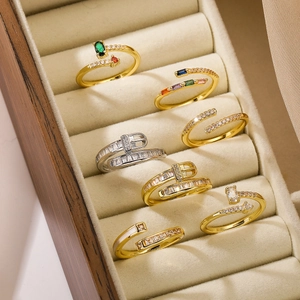Adjustable Open Ring Women Copper 18K Gold Plated Zircon Micro Set INS Style Simple Versatile Fashion Finger Jewelry