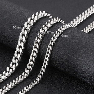 Polished titanium steel Cuban link chains for men in 6mm, 8mm, and 10mm widths