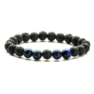 8mm Tiger Eye and Lava Stone beaded adjustable bracelet with matte black volcanic rock
