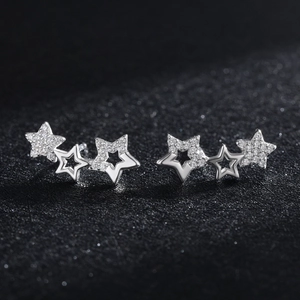 Sparkling S925 sterling silver star stud earrings with cubic zirconia stones for women
