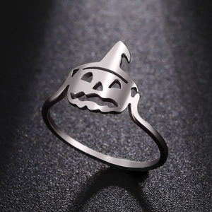 Polished stainless steel hollow pumpkin witch hat ring for Halloween festival jewelry